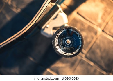 Close Up Wheel Of Surf Skate Or Skateboard At Park Sunset