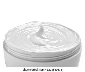 Close Up Of  A White Beauty Cream In A Container On White Background