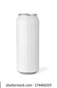 Close Up Of  A White Beer Can Template On White Background