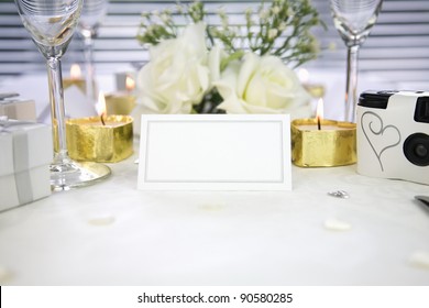 Close Up Of A White Blank Name Card On A Wedding Table