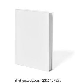 close up of a white book template on white background