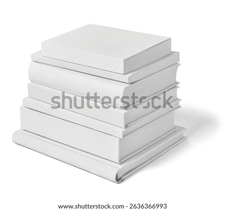 close up of a white books stack on white background