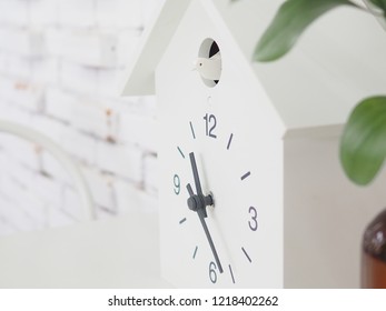 Close Up White Cuckoo Clock .