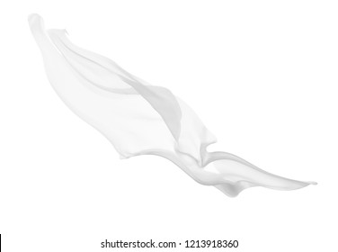 Close Up Of A White Fabric Cloth Flowing On White Background