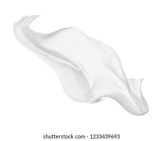 Close Up Of A White Fabric Cloth Flowing On White Background
