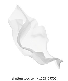 Close Up Of A White Fabric Cloth Flowing On White Background
