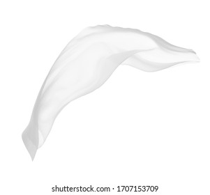 Close Up Of A White Fabric Cloth Flowing On White Background