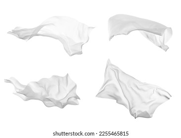 close up of a white fabric cloth flowing on white background - Shutterstock ID 2255465815