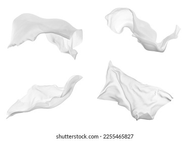 close up of a white fabric cloth flowing on white background - Shutterstock ID 2255465827