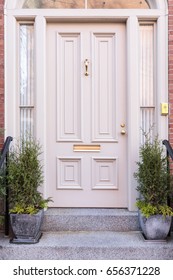 Close Up Of White Front Door Of A Luxury House