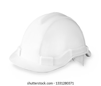 Close Up White Hard Hat Isolated On White Background, Construction Hard Hat