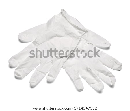 close up of white latex protective gloves on white background