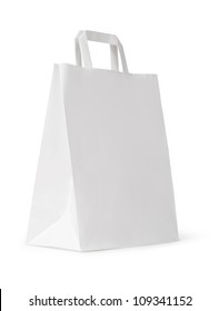 Close Up Of A White Paper Bag On White Background