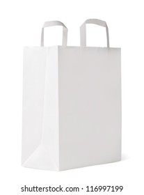 Close Up Of A White Paper Bag On White Background