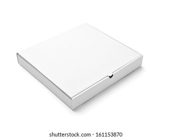 Close Up Of  A White Pizza Box Template On White Background