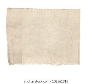 close up of  a white ripped piece of news paper on on white background with clipping path