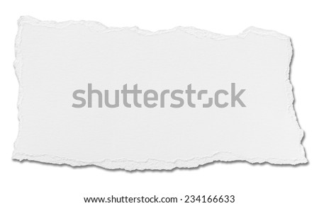 close up of  a white ripped piece of paper on white background