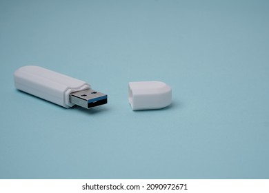 Close up white USB stick or Flashdisk Isolated White Background