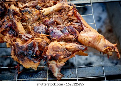 Close Up Of Whole Hog Being Smoked Whole Pork Shoulder