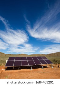 Close Up Wide Angle View Of Photovoltaic Solar Panels On An Off The Grid Electricity Instalation On A Farm In The Karoo Outside Touwsrivier In The Western Cape Of South Africa