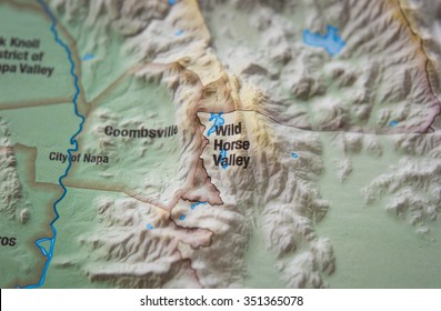 Close Up Wild Horse Valley District Wine Area On 3D Map, Napa Valley California