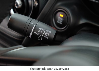 Close Up Of Windshield Wiper Control In Car.