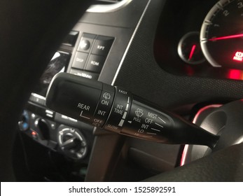 Close Up Of Windshield Wiper Control In Car.