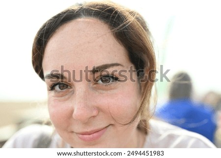 Similar – Image, Stock Photo young woman, pretty, plait, look away