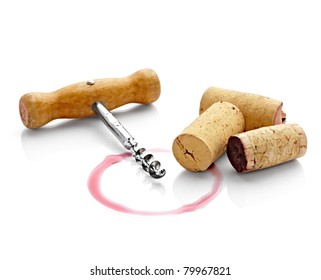 close up of  a wine stains and cork opener on  white background with clipping path - Powered by Shutterstock