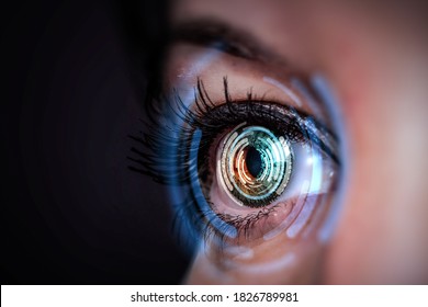 Close up of woman eye in process of scanning