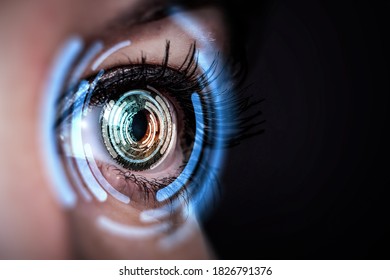 Close up of woman eye in process of scanning