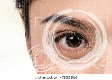 Close up of woman eye in process of scanning. Identification Business Internet Technology Concept - Powered by Shutterstock