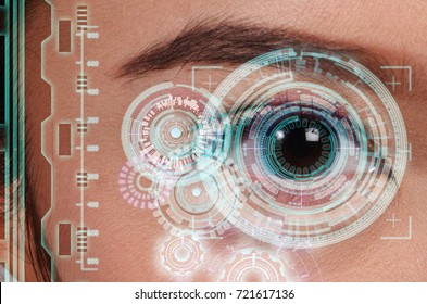 Close up of woman eye in process of scanning. Identification Business Internet Technology Concept - Powered by Shutterstock