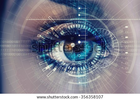 Close up of woman eye in process of scanning