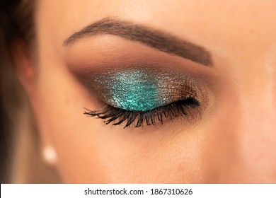 Close up of woman face with amazing make-up, eye with glitter shadows. Art, beauty industry, cosmetics concept. - Powered by Shutterstock