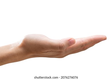 Close up woman hand holding something like a bottle or can isolated on white background with clipping path. - Shutterstock ID 2076276076