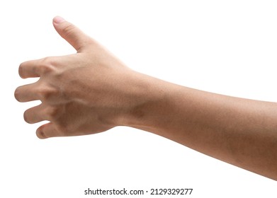 Close up woman hand holding something like a bottle or can isolated on white background with clipping path. - Powered by Shutterstock