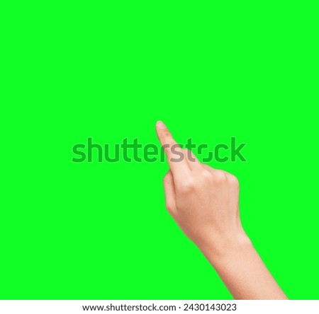 Close up of woman hand pointing. Isolated on white background.