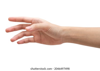 Close up woman hand reach and ready to help or receive. Gesture isolated on white background with clipping path.