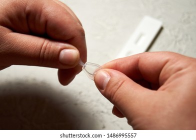 Close Up Of Woman Hands, Preparation For Express HIV Self Test. Self Human Immunodeficiency Virus Testing.