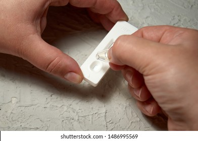 Close Up Of Woman Hands, Preparation For Express HIV Self Test. Self Human Immunodeficiency Virus Testing.