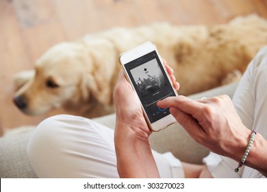 Close Up Of Woman Listening To Music Smartphone At Home