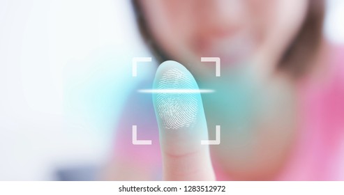 Close Up Of Woman Scanning Fingerprint On Screen And Unlock Mobile Phone