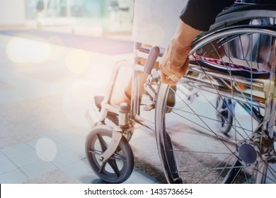 Close up of woman who use a wheelchair at the hospital with copy space