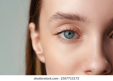 Close Up of Woman's Blue Eyes With Natural Makeup