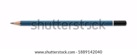 Close up wood blue pencil isolated on white background with clipping path