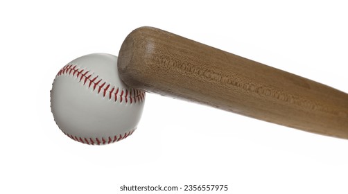 Close up wooden baseball bat and ball isolated on white, clipping   - Powered by Shutterstock