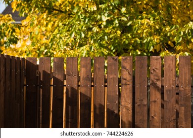 Close Up Of Wooden Fence Door. Wood Fence. Fall. Autumn. 