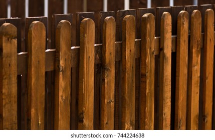 Close Up Of Wooden Fence Door. Wood Fence. Fall. Autumn. 