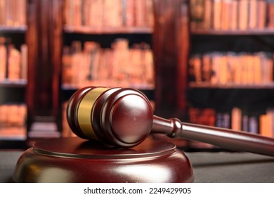 Close up of wooden judge gavel - Shutterstock ID 2249429905